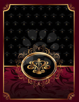 Illustration golden ornate frame with emblem - vector
