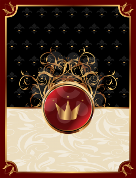 Illustration gold invitation frame with crown or packing for elegant design - vector