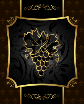 Illustration golden frame with grapevine - vector