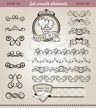 Illustration set floral ornate design elements (4) - vector