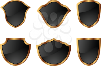 Illustration set of shields in 6 different shapes - vector