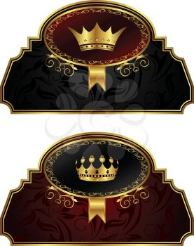 Illustration set gold vintage labels with crown - vector