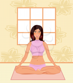 Illustration young woman yoga in gym - vector