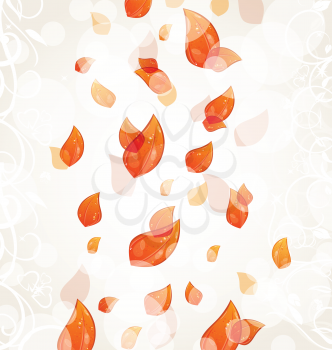 Illustration flying autumn orange leaves background - vector