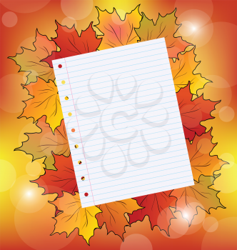 Illustration colorful autumn maple leaves with note paper - vector