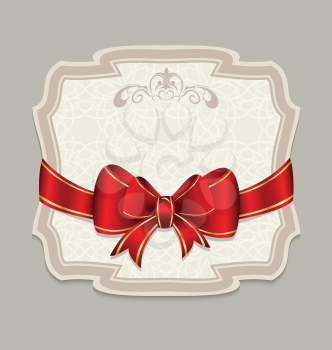 Illustration vintage label with a red bow for design packing - vector