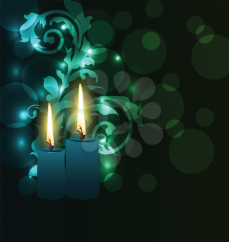 Illustration greeting glowing card with candles for Diwali festival - vector