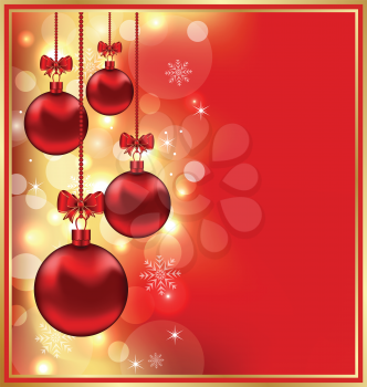 Illustration holiday glowing background with Christmas balls - vector