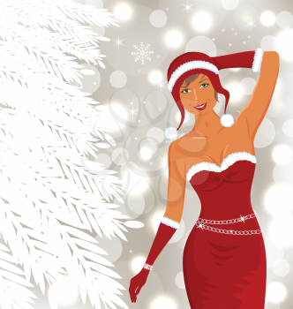 Illustration Christmas beautiful disco diva, holiday background - vector