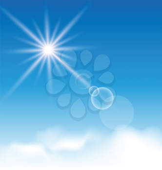 Illustration blue sky with sunlight and clouds - vector