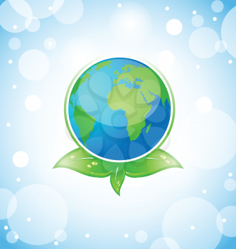 Illustration of green earth with leaves - vector