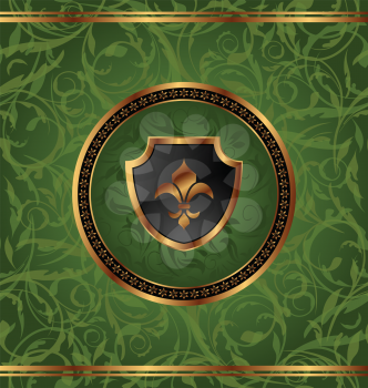 Illustration royal golden frame with medallion and fleur de lis for design packing - vector
