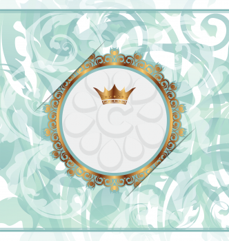 Illustration royal background with golden ornate frame and heraldic crown - vector