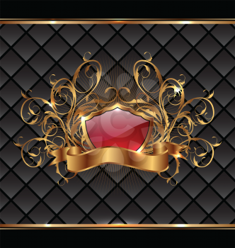 Illustration gold elegance frame with heraldic shield - vector