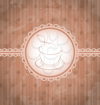 Illustration vintage background with coffee label, coffee bean's texture - vector