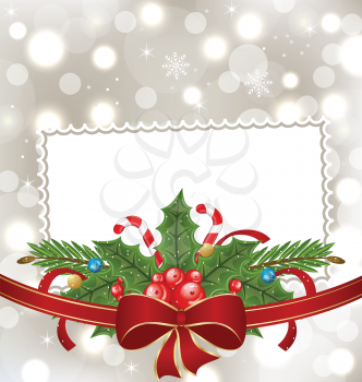 Illustration Christmas elegant card with holiday decoration - vector