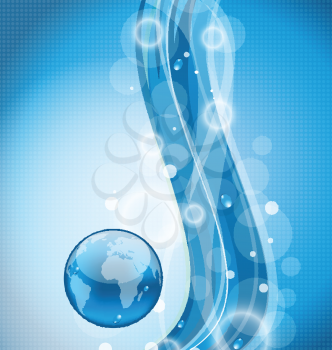Illustration wavy water background with earth planet - vector