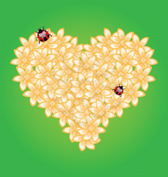 Illustration romantic heart flowers and ladybug - vector