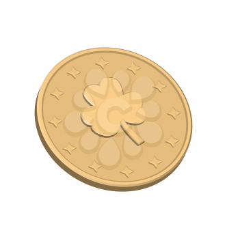 Golden coin with clover at st Patrick Day - isolated on white - vector
