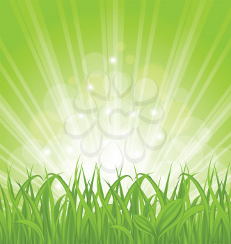 Illustration spring background with green grass - vector
