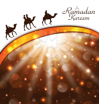 Illustration celebration card with camels for Ramadan Kareem - vector