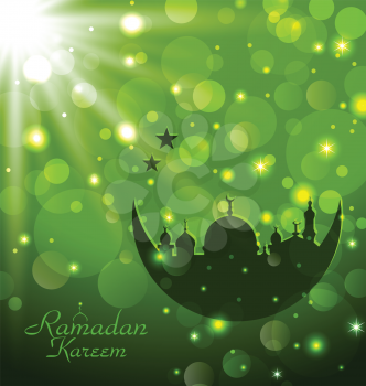 Illustration islamic glow card for Ramadan Kareem - vector