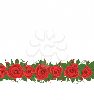 Illustration horizontal border with red roses - vector