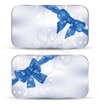 Illustration set labels with blue gift bows isolated - vector