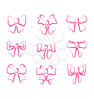 Illustration Christmas set outline gift bows isolated - vector 