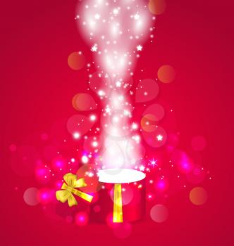 Illustration Christmas background with open magic gift box - vector 