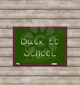 Illustration school green board on wooden texture - vector
