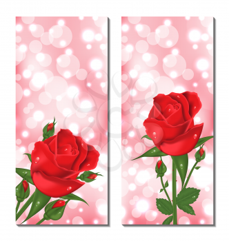 Illustration set of beautiful cards with red roses - vector