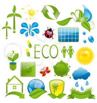 Illustration set of green ecology icons (3) - vector