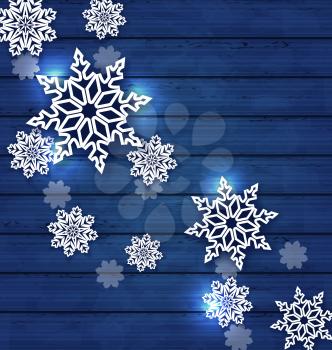 Illustration Christmas set snowflakes on wooden background - vector