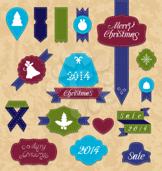 Illustration Christmas set variation labels and ribbons - vector