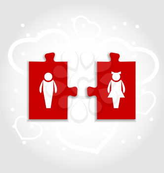 Illustration couple of puzzle with human icons for Valentines day - vector