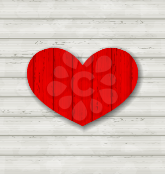 Illustration red heart on wooden background for Valentine Day - vector