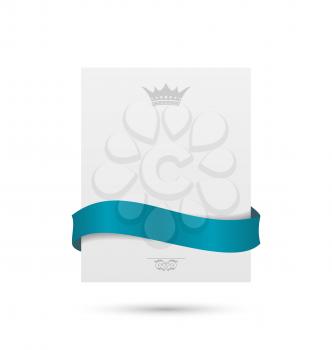 Illustration white card with blue ribbon and crown for your holiday - vector
