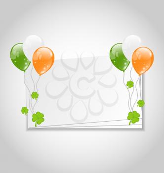 Illustration celebration card with balloons in Irish flag color for St. Patrick's Day - vector
