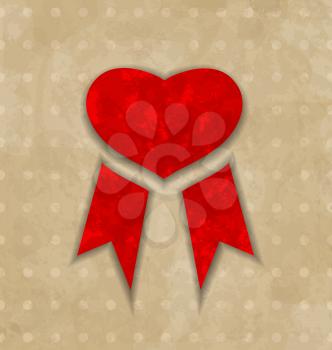 Illustration award ribbon heart for Valentines day, vintage design - vector