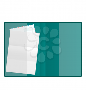 Illustration open folder with paper and envelope, isolated on white background - vector