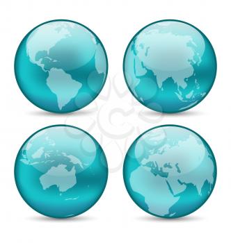 Illustration set globes showing earth with continents - vector