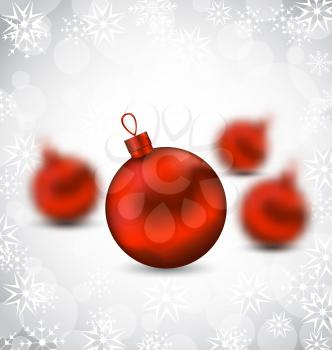Illustration Christmas background with red glass balls and snowflakes - vector