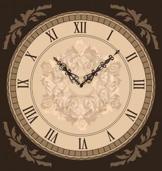 Illustration close-up vintage clock with vignette arrows - vector