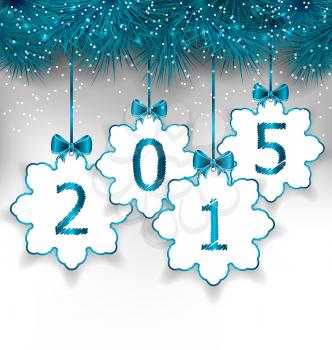Illustration New Year paper snowflakes with bows - vector