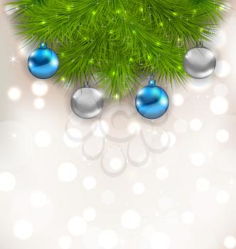Illustration Christmas composition with fir branches and glass balls - vector