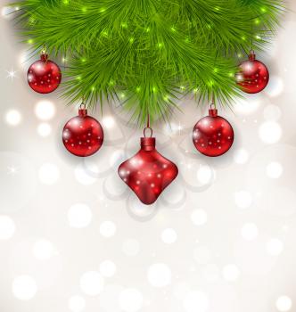 Illustration Christmas composition with fir twigs and red glass balls - vector