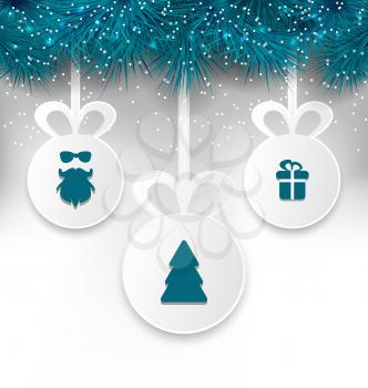 Illustration Christmas paper balls with decoration design elements - vector