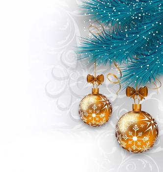 Illustration Christmas background with glass balls and fir branches - vector