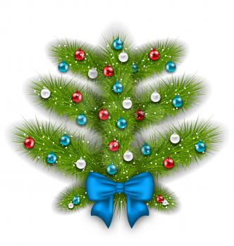 Illustration decorated abstract Christmas tree with glass balls - vector